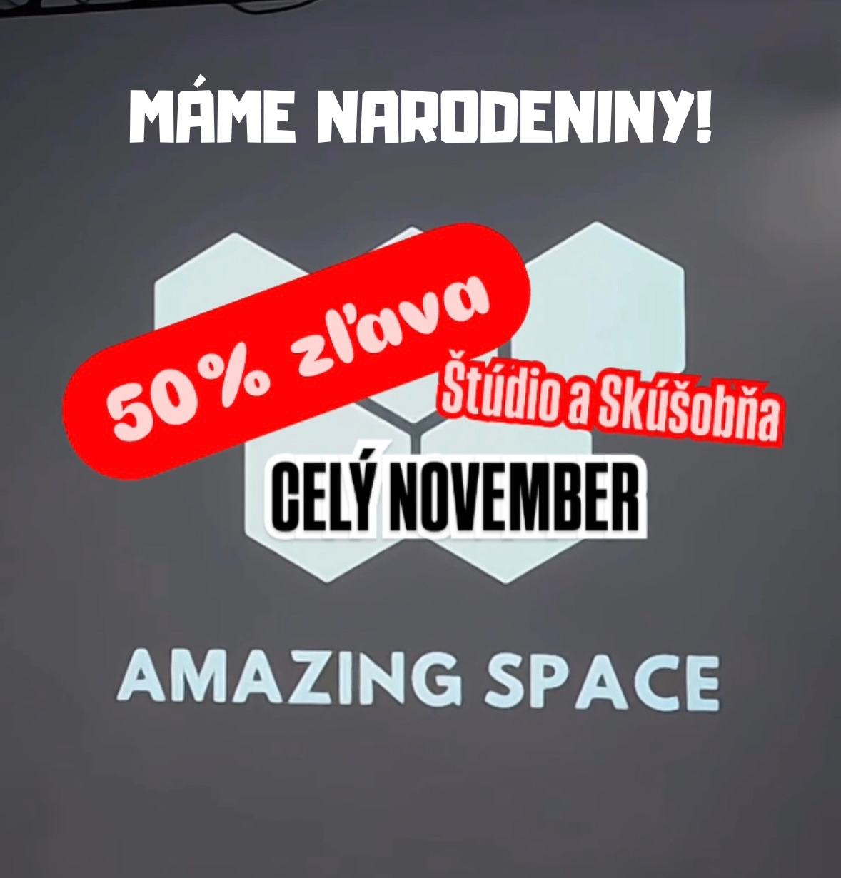 Osláv s nami naše 1. narodeniny s 50% zľavou na štúdio a skúšobňu počas celého novembra.